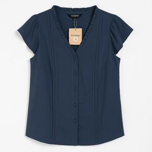 BLOOMCHIC Women’s Navy Blue Button-Front Blouse Size 14-16 NWT